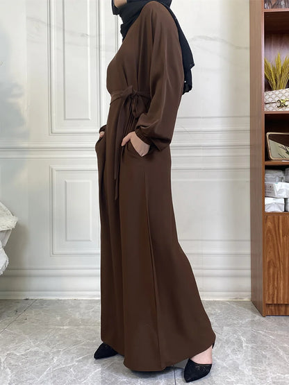 Hot Selle Simple Style Moroccan Dresses Kaftan Turkey Solid Color Gulf Abayas Islamic Women Long Dress Muslim Saudi Robe Ramadan