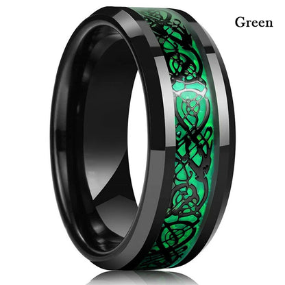 10 Colors 8mm Men's Stainless Steel Celtic Dragon Ring Inlay Red Green Black Carbon Fiber ring Wedding Band Jewelry Size 6-13