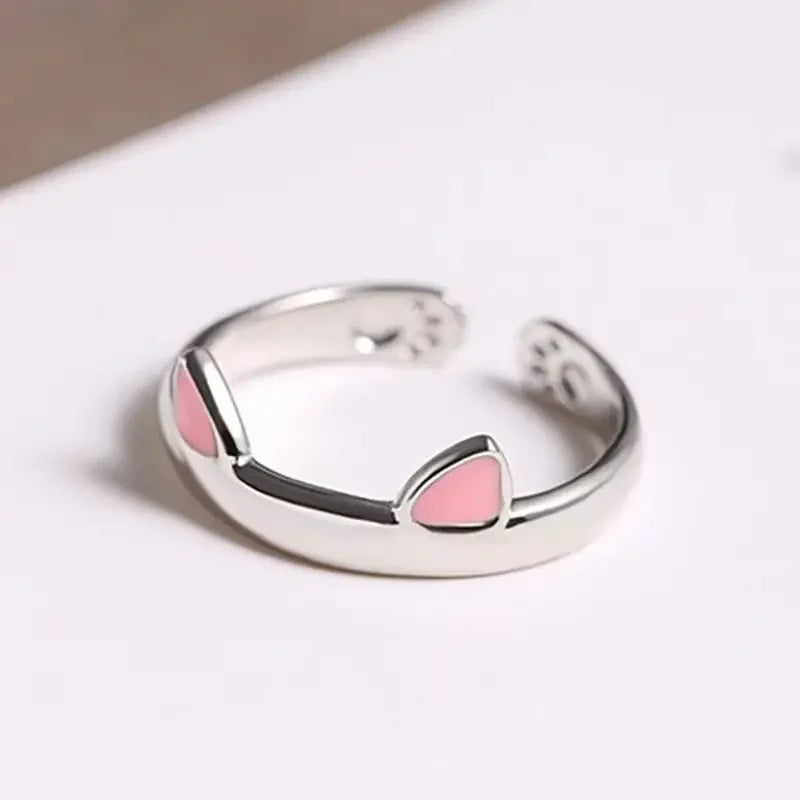 Cute Cat Ears Ring Opening Designer Cats Paw Embrace Tightly Finger Rings for Women Girls Trendy Pet Pink Ears Ring Jewelry Gift