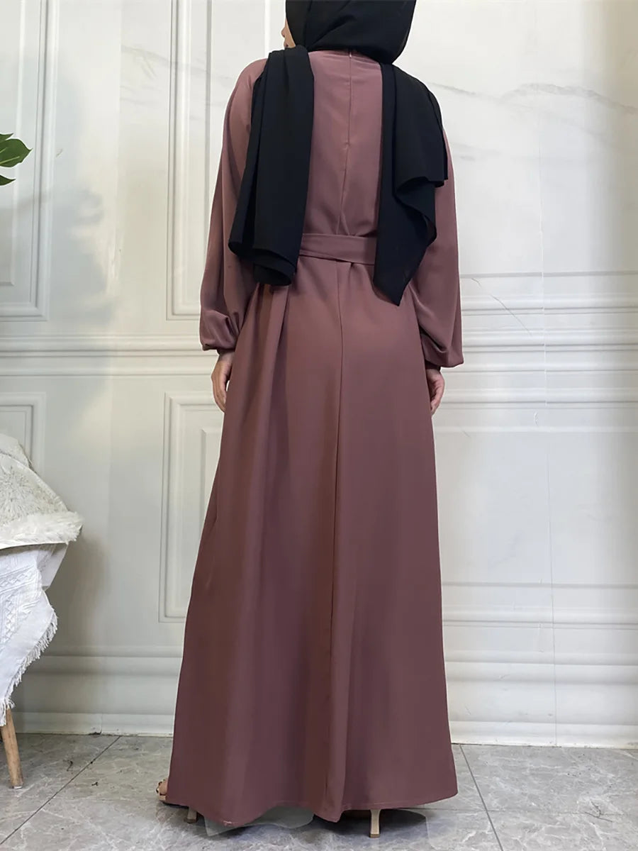 Hot Selle Simple Style Moroccan Dresses Kaftan Turkey Solid Color Gulf Abayas Islamic Women Long Dress Muslim Saudi Robe Ramadan