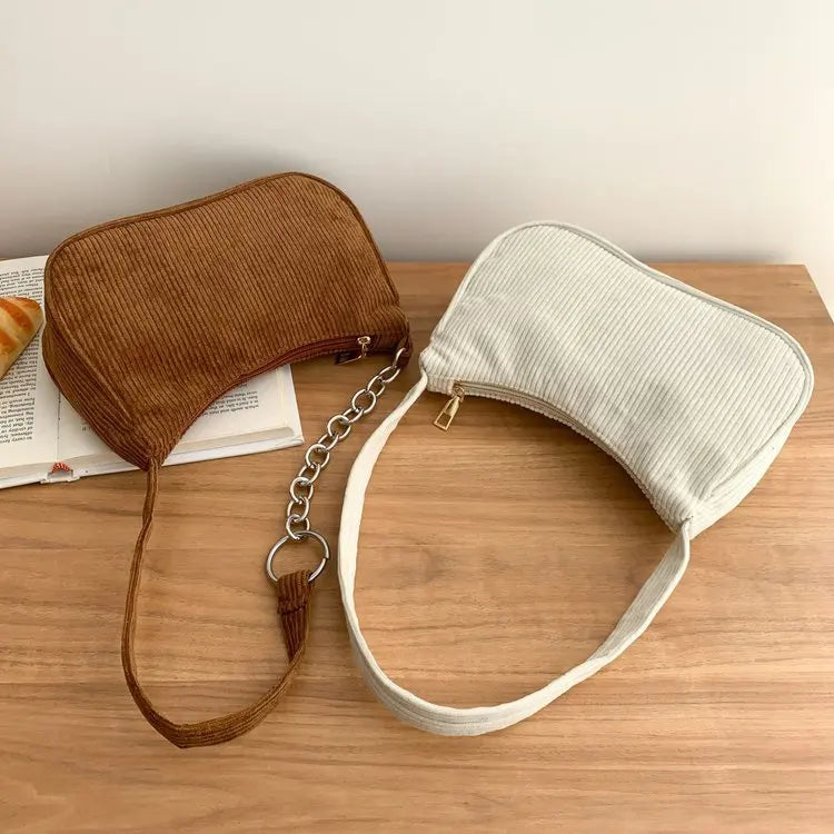 Autumn And Winter New Portable Small Square Bag Stuffed Shoulder Fashion Retro Corduroy Underarm Baguette Bag Handbag