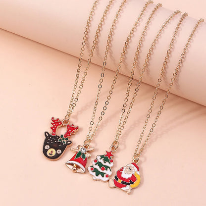 Cute Christmas Necklaces Enamel Bell Snowman Tree Deer Santa Gifts Necklace for Women Men Christmas Party Jewelry Gifts