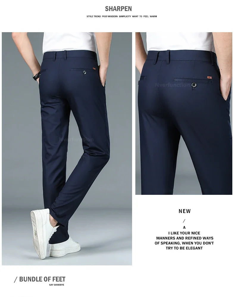 Bamboo Fiber Straight Business Pants for Men - Summer Fashion Classic Designer, Breathable Casual Long Formal Trousers