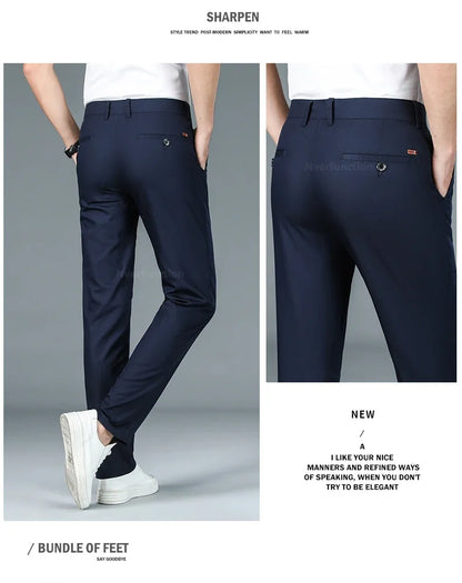 Bamboo Fiber Straight Business Pants for Men - Summer Fashion Classic Designer, Breathable Casual Long Formal Trousers