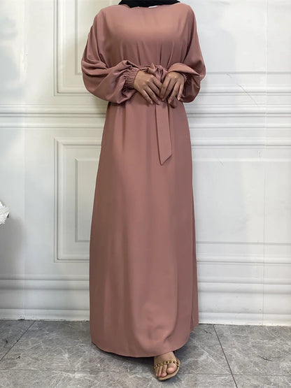 Hot Selle Simple Style Moroccan Dresses Kaftan Turkey Solid Color Gulf Abayas Islamic Women Long Dress Muslim Saudi Robe Ramadan