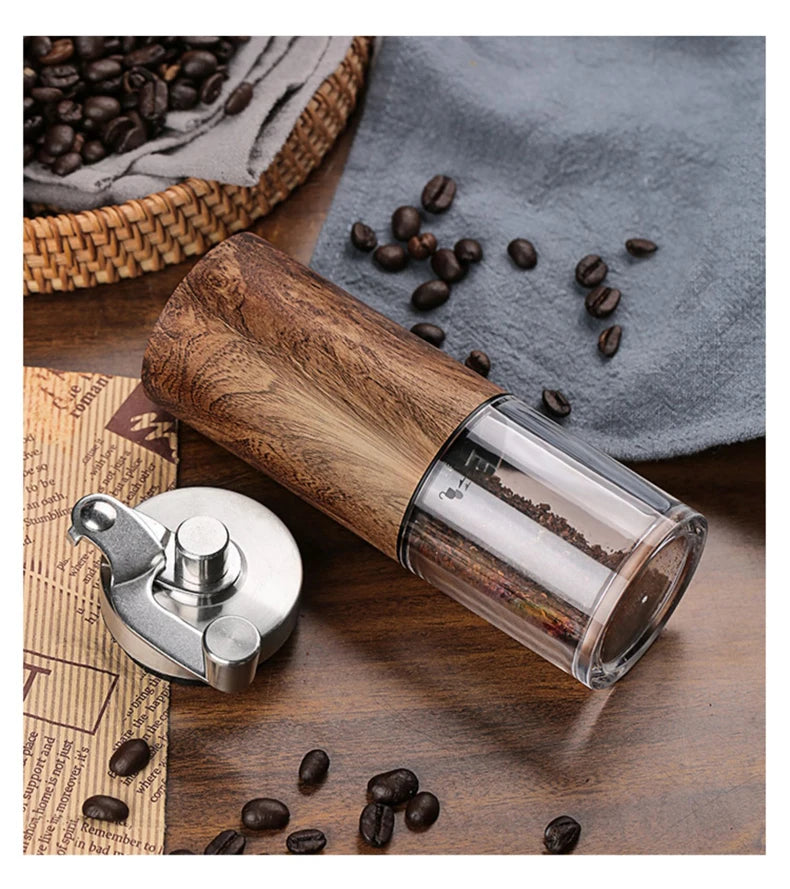 Portable Stainless Steel Manual Coffee Grinder Wood Grain Hand Coffee Bean Mill Espresso Coffee Maker with Ceramic Burrs