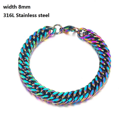 316L Stainless Steel Cuban Chain Bracelet for Men Women Figaro  Vintage Metal Viking Kpop Pulseras Emo Cute Luxury Jewelry Gift