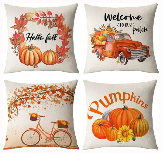 Thanksgiving Decorative Cushion Cover ,Linen Pumpkin Maple Leaf Autumn Pillow Covers ,Cushion Covers for Sofa Chair