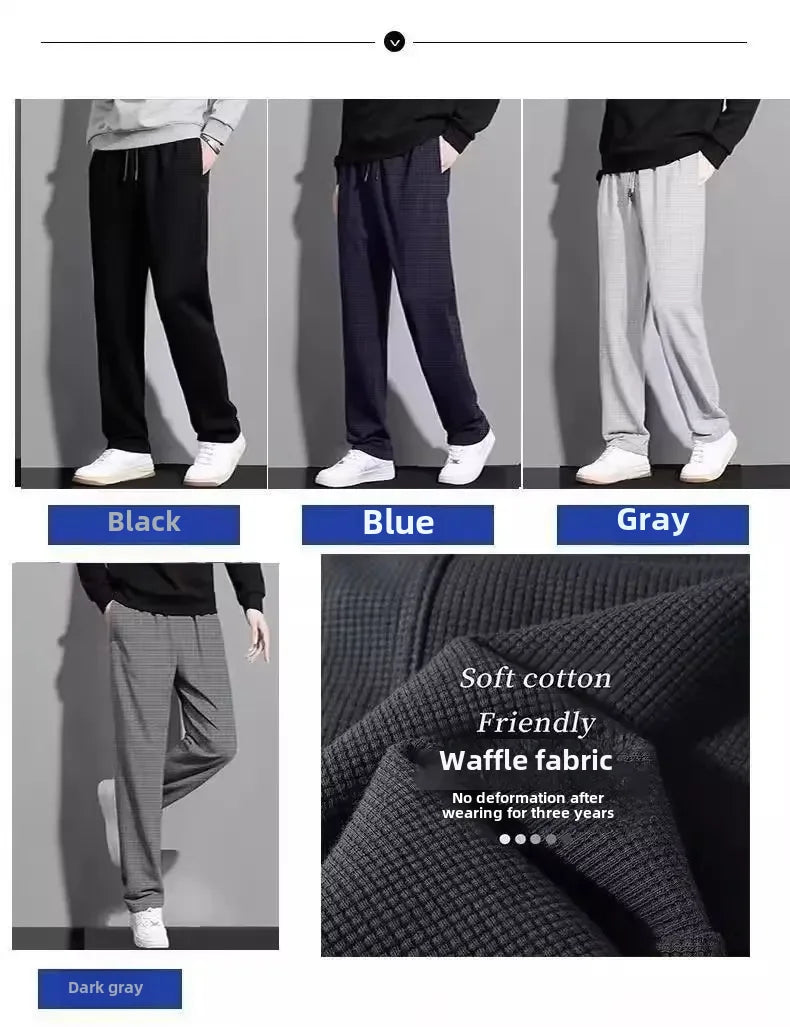 Men's Fleece-Lined Thickened Casual Pants - Autumn/Winter Loose-Fit, Versatile Straight-Leg Sports Trousers in Hong Kong Style