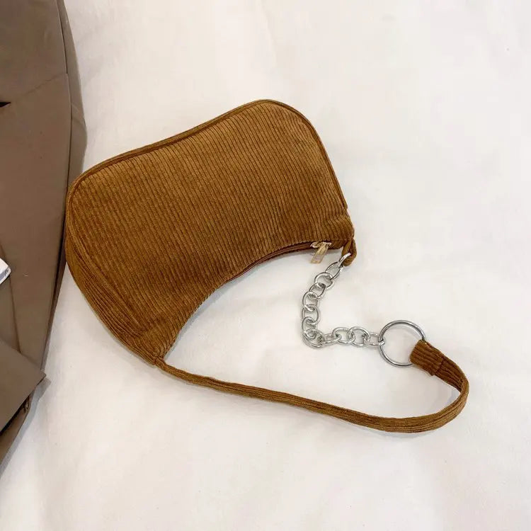 Autumn And Winter New Portable Small Square Bag Stuffed Shoulder Fashion Retro Corduroy Underarm Baguette Bag Handbag