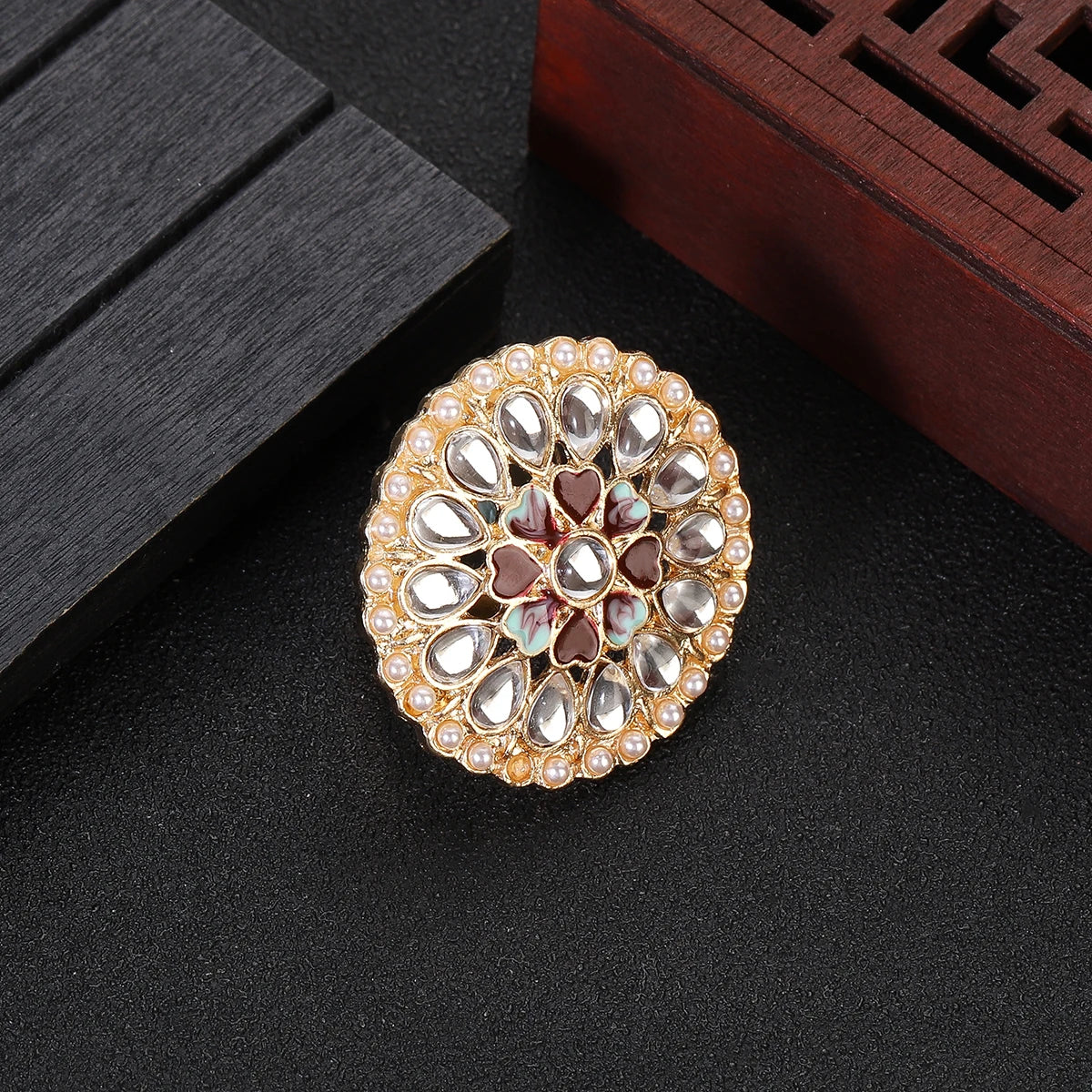 Luxury Zircon Flower Rings - Indian Jewelry for Women, Retro Pearl Finger Ring