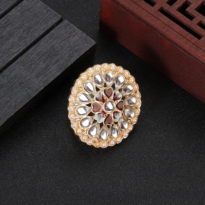 Luxury Zircon Flower Rings - Indian Jewelry for Women, Retro Pearl Finger Ring