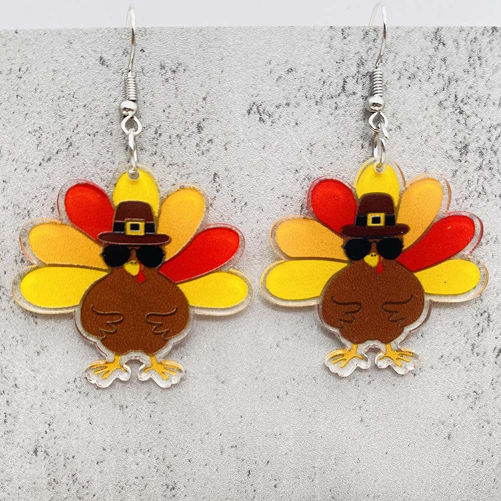 Thanksgiving Turkey Acrylic Earrings Fashion Glasses Turkey Asymmetric Drop Earrings for Women Thanksgiving  Jewelry Gifts