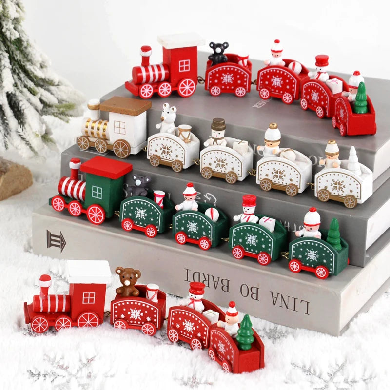 Christmas Wooden Train Merry Christmas Decorations for Home Xmas Tree Ornament Kids Gift Happy New Year