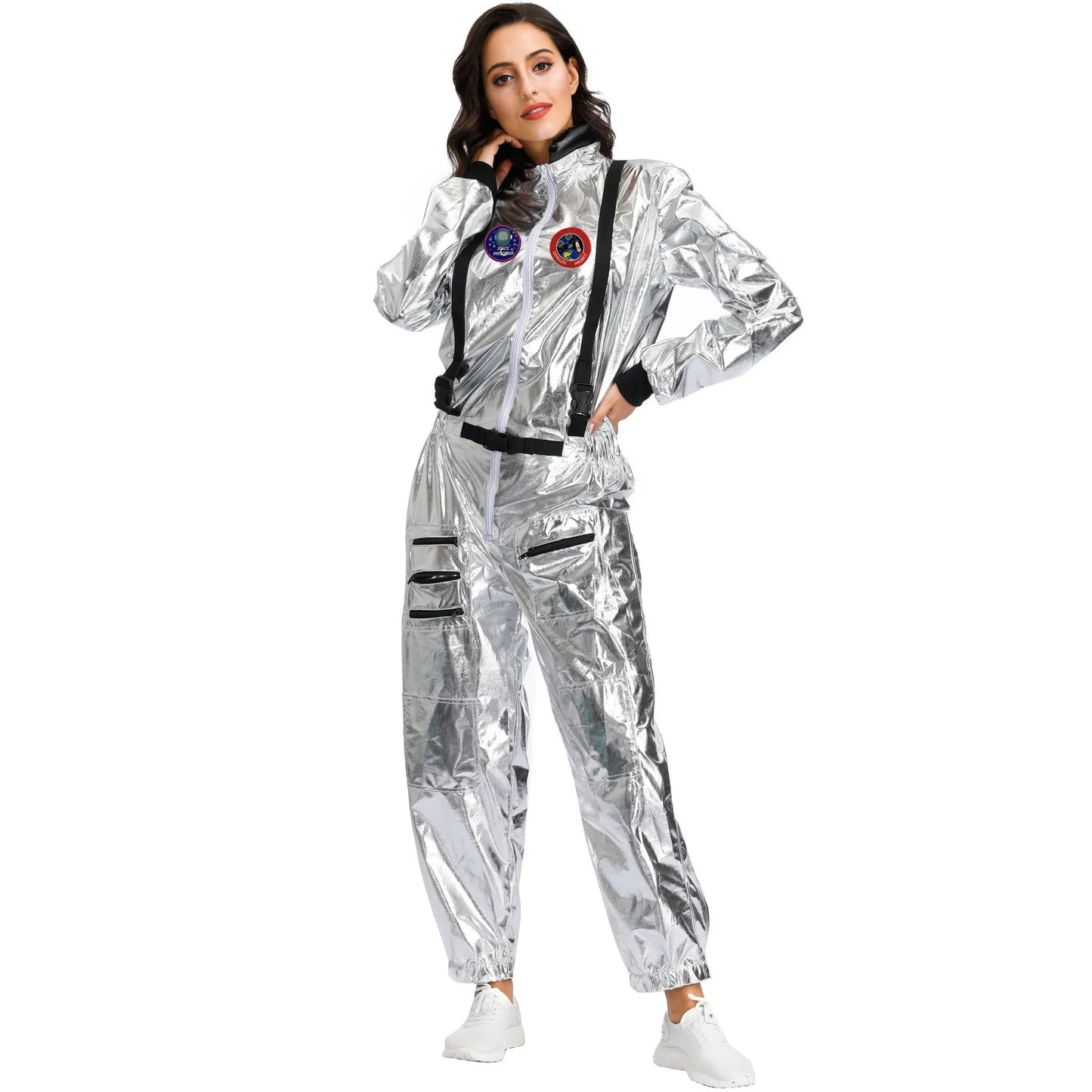 Halloween Christmas Silver Spaceman Men Women Space Suit Adult Children Astronaut Costume Family Party Dress Up Birthday Gift