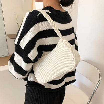 Autumn And Winter New Portable Small Square Bag Stuffed Shoulder Fashion Retro Corduroy Underarm Baguette Bag Handbag