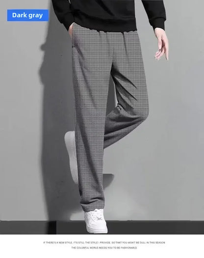 Men's Fleece-Lined Thickened Casual Pants - Autumn/Winter Loose-Fit, Versatile Straight-Leg Sports Trousers in Hong Kong Style