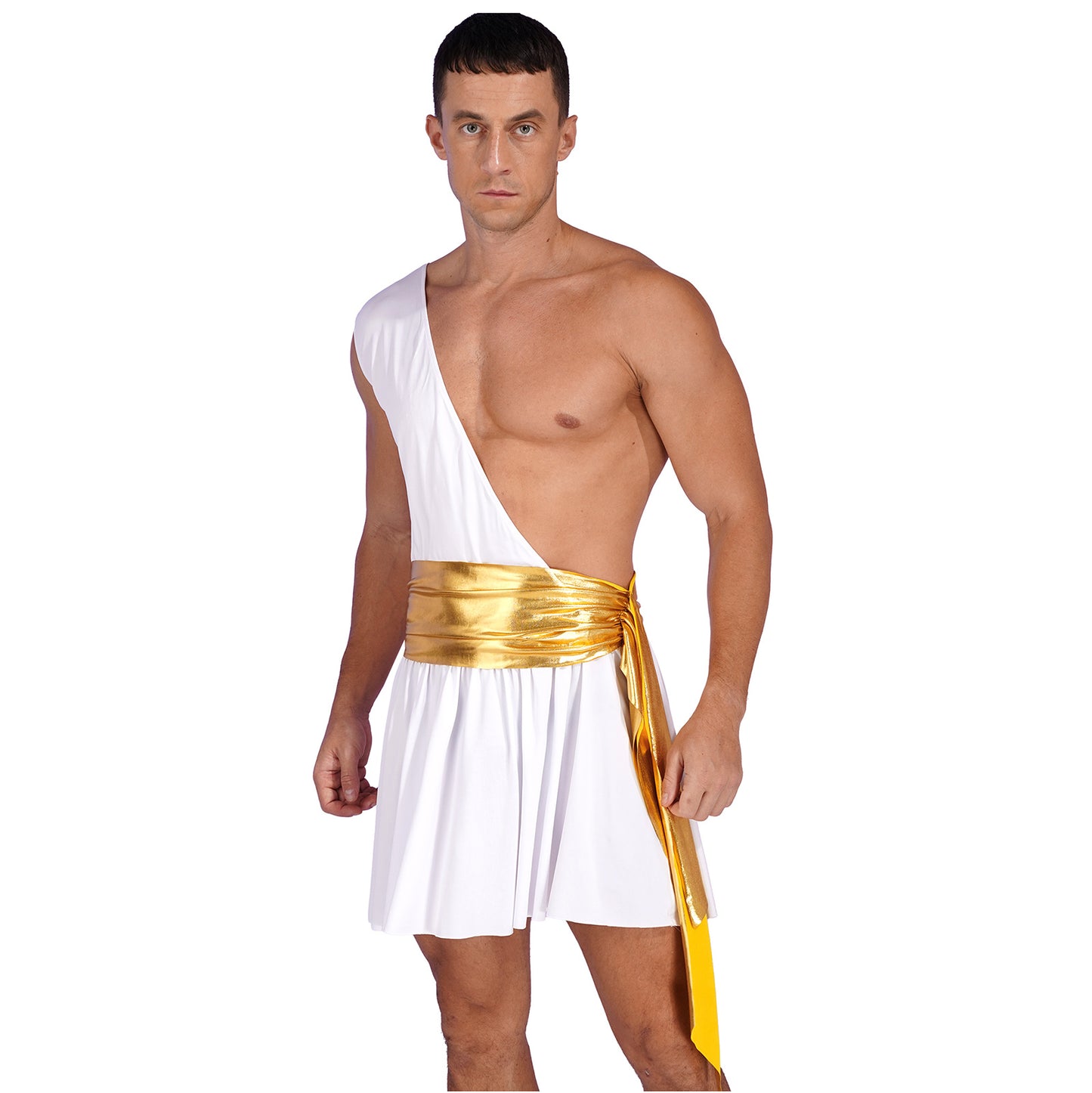 Men's Ancient Greek God Halloween Party Costume Cosplay One Shoulder Strap Skirts Knight Warrior Theatrical Performance Outfit