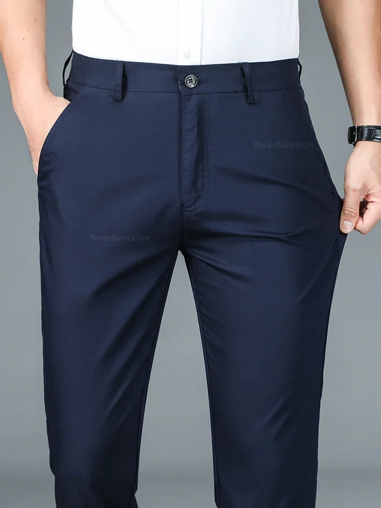 Bamboo Fiber Straight Business Pants for Men - Summer Fashion Classic Designer, Breathable Casual Long Formal Trousers