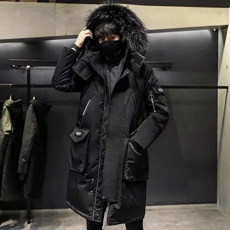 Winter Large Collar Men's Parka Down Jacket Men's Mid Length Thickened Warm White Duck down Men's And Women's Outerwear