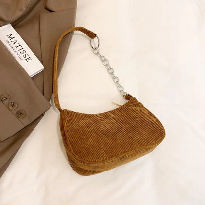 Autumn And Winter New Portable Small Square Bag Stuffed Shoulder Fashion Retro Corduroy Underarm Baguette Bag Handbag