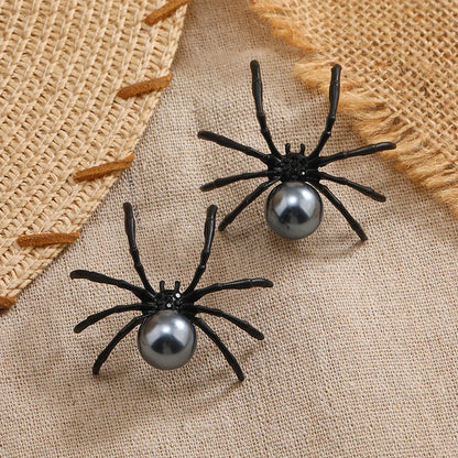 Colorful Spider Design Shiny Artificial Crystal Inlaid Dangle Earrings for Women Punk Metal Spider Earrings Halloween Jewelry