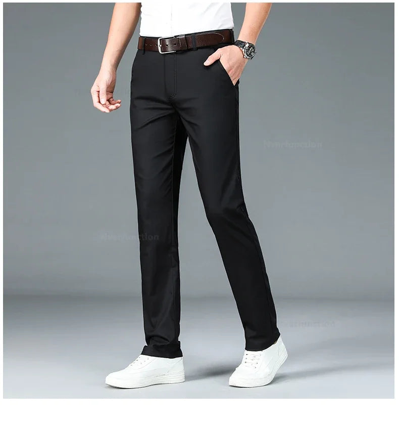 Bamboo Fiber Straight Business Pants for Men - Summer Fashion Classic Designer, Breathable Casual Long Formal Trousers