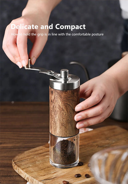 Portable Stainless Steel Manual Coffee Grinder Wood Grain Hand Coffee Bean Mill Espresso Coffee Maker with Ceramic Burrs