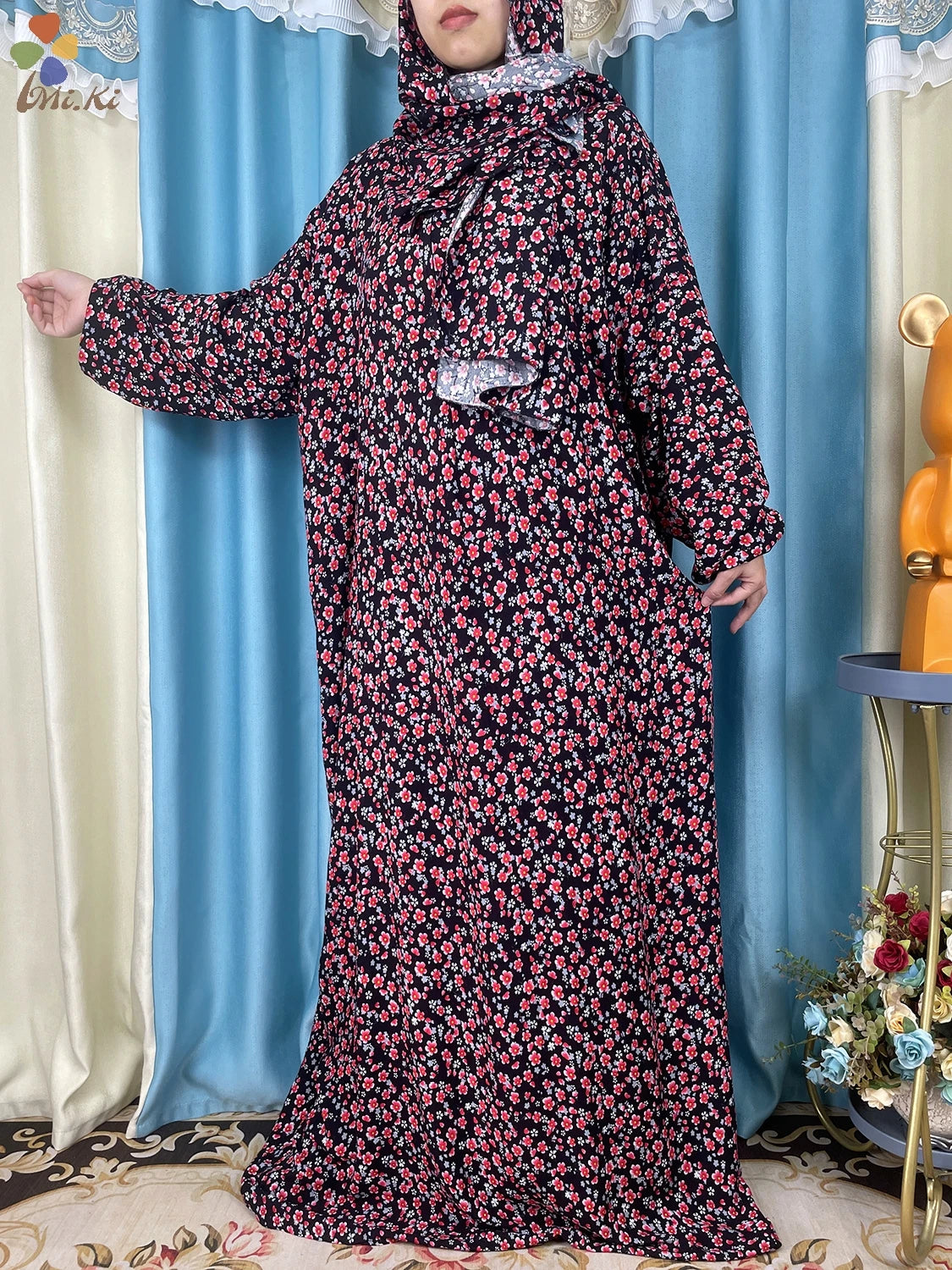 New African Muslim Women Hooded Abaya Turkey Cotton Prayer Garment Kaftan With Hijab Floral Prints Dubai Saudi Robe In Ramadan