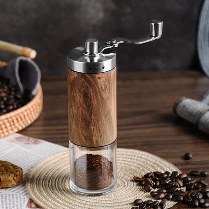 Portable Stainless Steel Manual Coffee Grinder Wood Grain Hand Coffee Bean Mill Espresso Coffee Maker with Ceramic Burrs