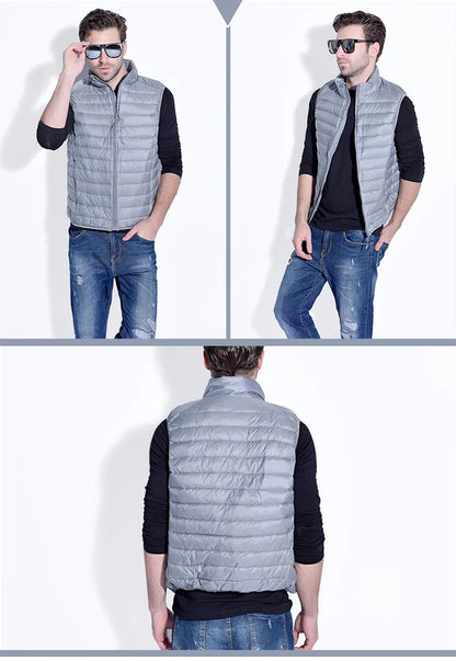 Autumn and Winter Men's 90% White Duck Down Vest Casual Lightweight Down Warm Solid Sleeveless Jacket Men's Portable Pocket Vest