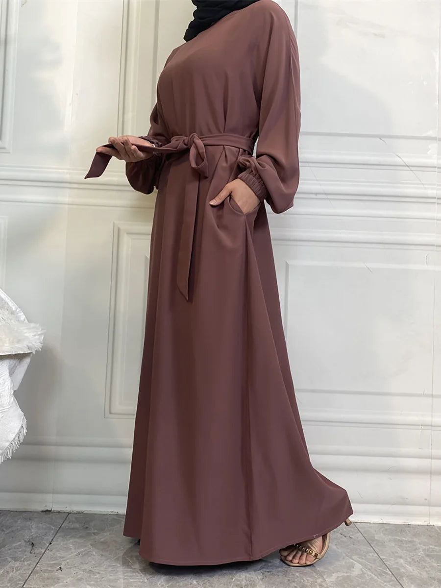 Hot Selle Simple Style Moroccan Dresses Kaftan Turkey Solid Color Gulf Abayas Islamic Women Long Dress Muslim Saudi Robe Ramadan