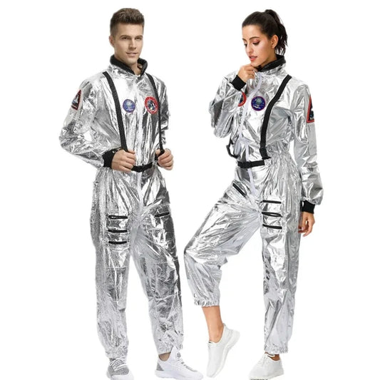 Halloween Christmas Silver Spaceman Men Women Space Suit Adult Children Astronaut Costume Family Party Dress Up Birthday Gift