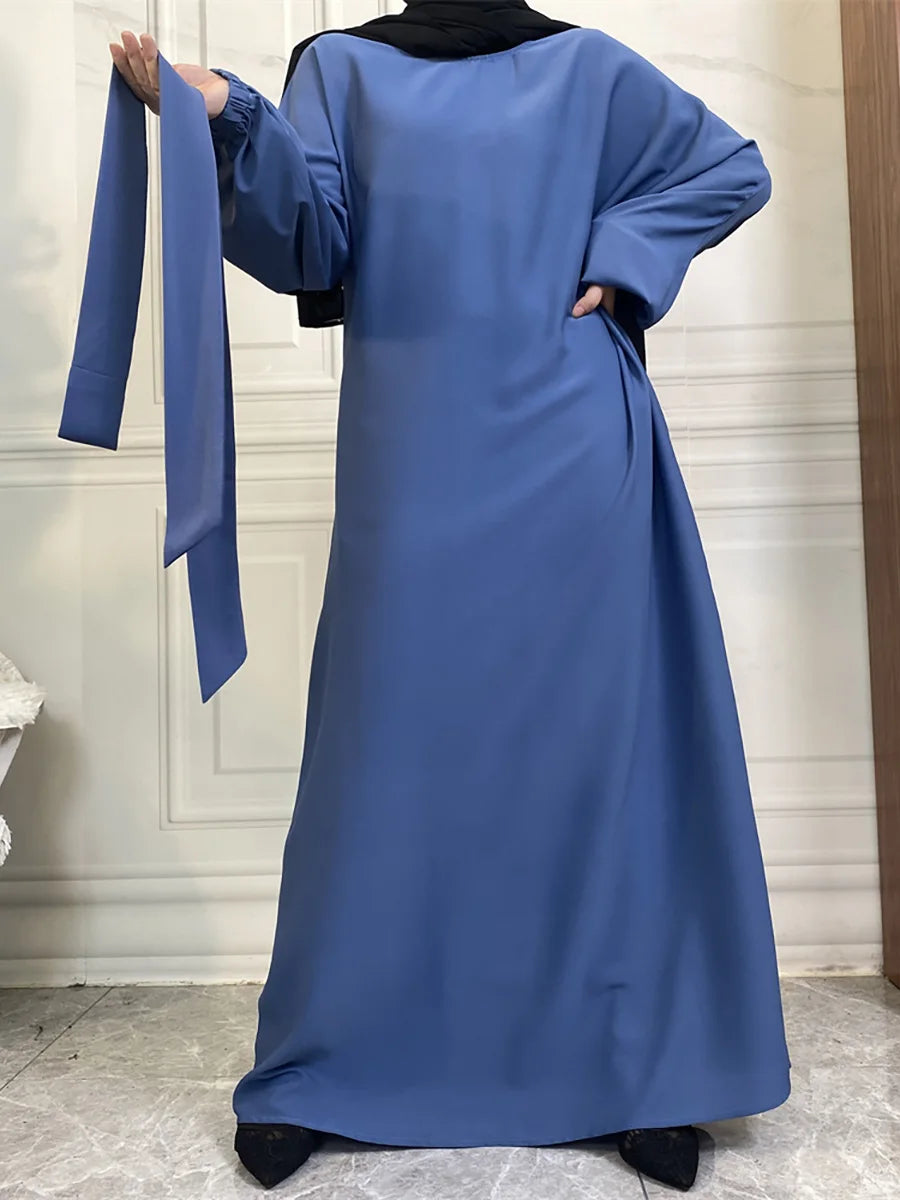 Hot Selle Simple Style Moroccan Dresses Kaftan Turkey Solid Color Gulf Abayas Islamic Women Long Dress Muslim Saudi Robe Ramadan