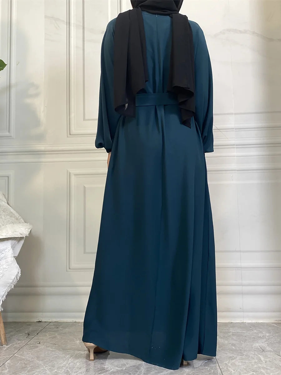 Hot Selle Simple Style Moroccan Dresses Kaftan Turkey Solid Color Gulf Abayas Islamic Women Long Dress Muslim Saudi Robe Ramadan