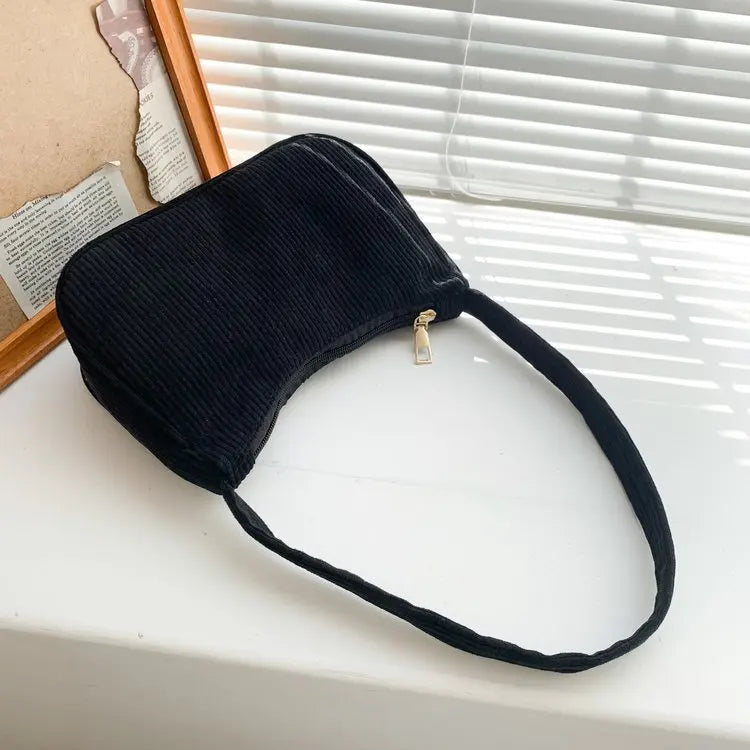 Autumn And Winter New Portable Small Square Bag Stuffed Shoulder Fashion Retro Corduroy Underarm Baguette Bag Handbag