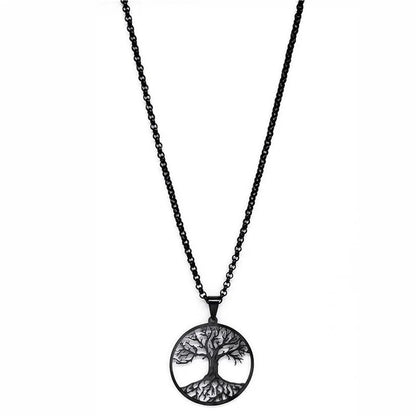 Tree of Life Stainless Steel Long Necklace for Men Black Color Necklaces & Pendants Jewelry