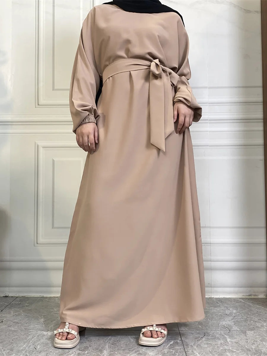 Hot Selle Simple Style Moroccan Dresses Kaftan Turkey Solid Color Gulf Abayas Islamic Women Long Dress Muslim Saudi Robe Ramadan