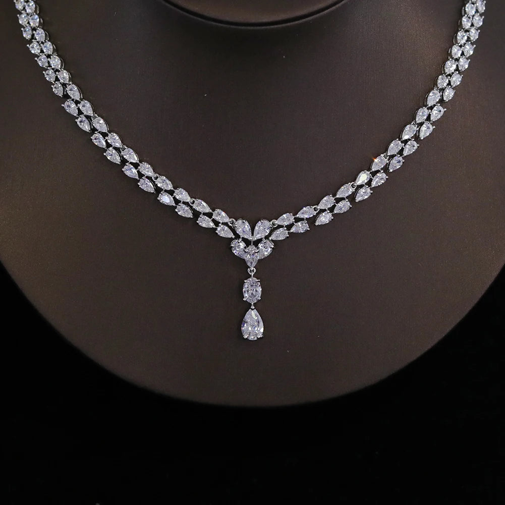 New Design Luxury Cubic Zirconia Water Drop Necklace Earrings Set