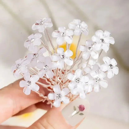 10 Pcs Fashion Wedding Bridal Pearl Flower and Clear Crystal Rhinestone Hair Pins