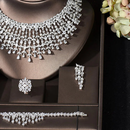 Luxury Dubai Nigeria CZ Crystal 4pcs Bridal Zirconia Full Jewelry Set