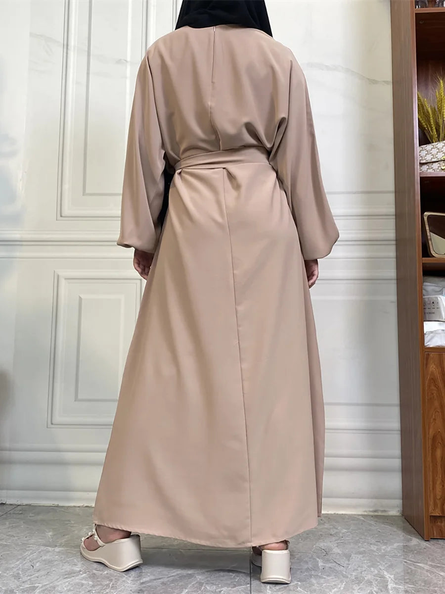 Hot Selle Simple Style Moroccan Dresses Kaftan Turkey Solid Color Gulf Abayas Islamic Women Long Dress Muslim Saudi Robe Ramadan