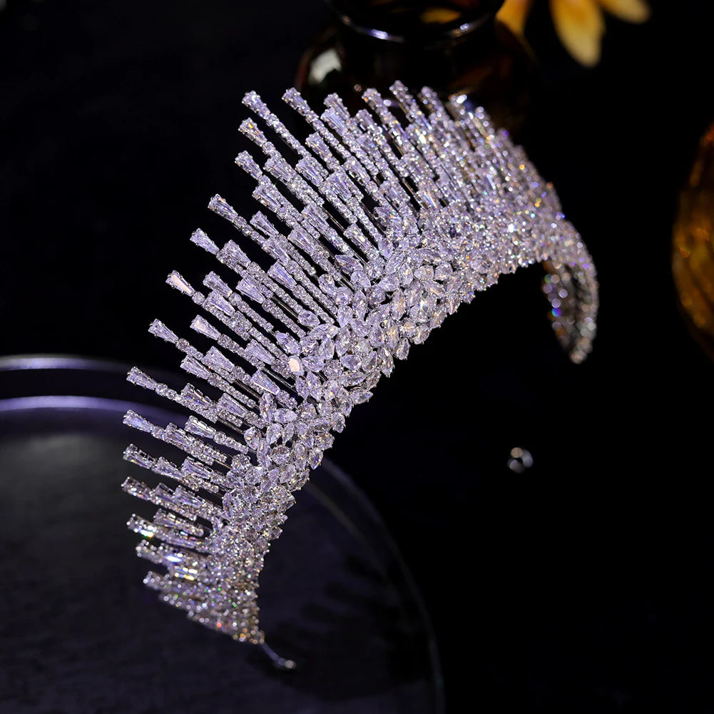 New Luxury Cubic Zirconia Big Crown Bridal Headpiece for Weddings