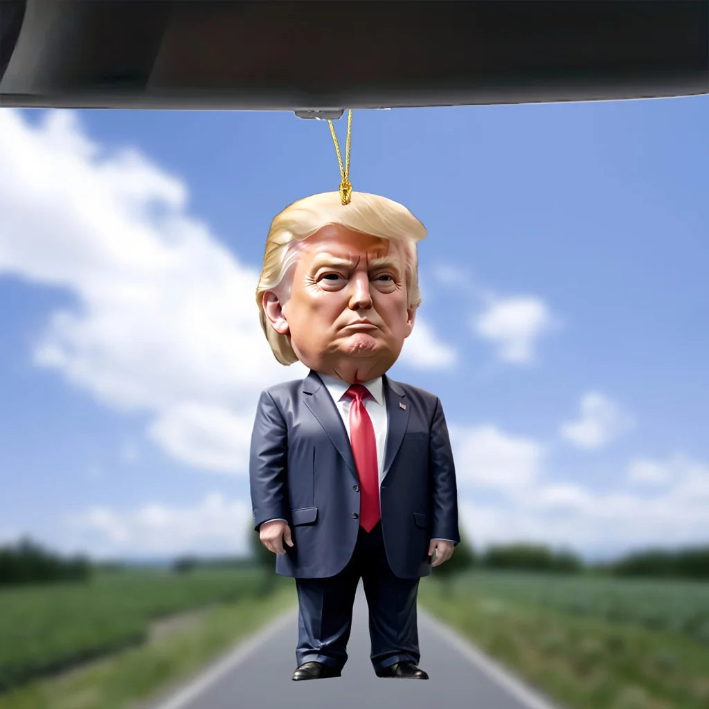 1pc Trump-Inspired Acrylic Christmas Decor Hanging Ornament for Car and Tree Perfect Holiday Gift Funny Cartoon Pendant