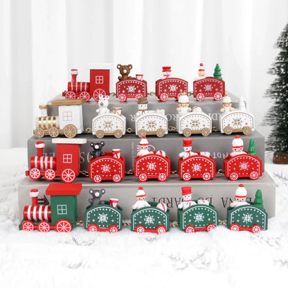 Christmas Wooden Train Merry Christmas Decorations for Home Xmas Tree Ornament Kids Gift Happy New Year