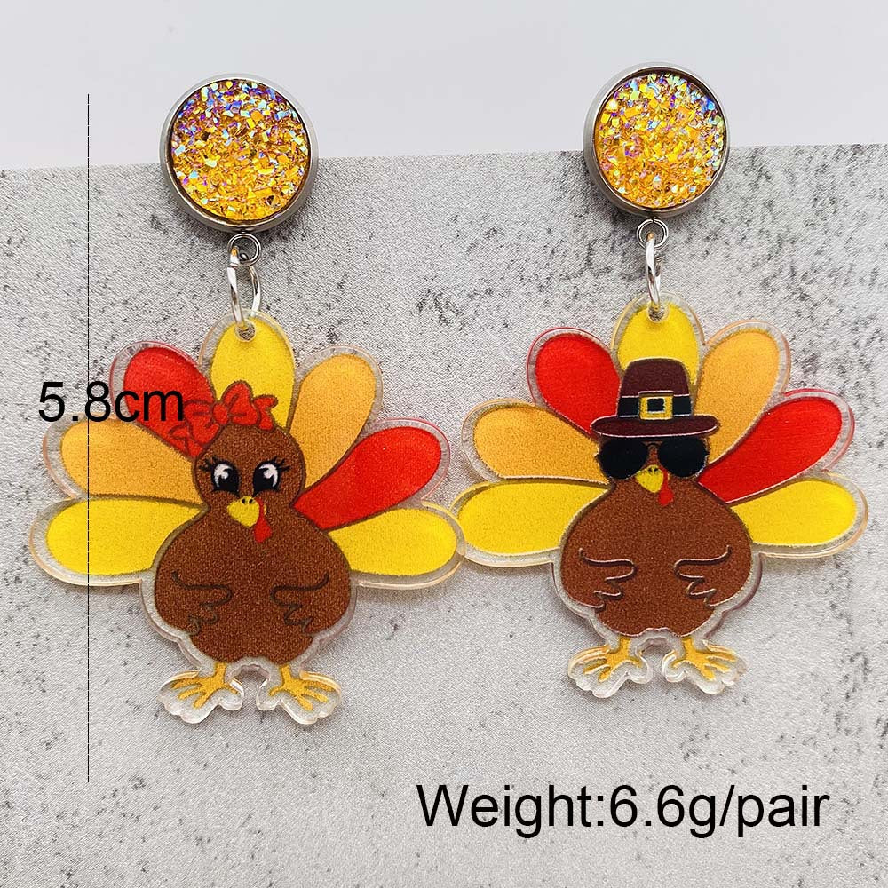 Thanksgiving Turkey Acrylic Earrings Fashion Glasses Turkey Asymmetric Drop Earrings for Women Thanksgiving  Jewelry Gifts