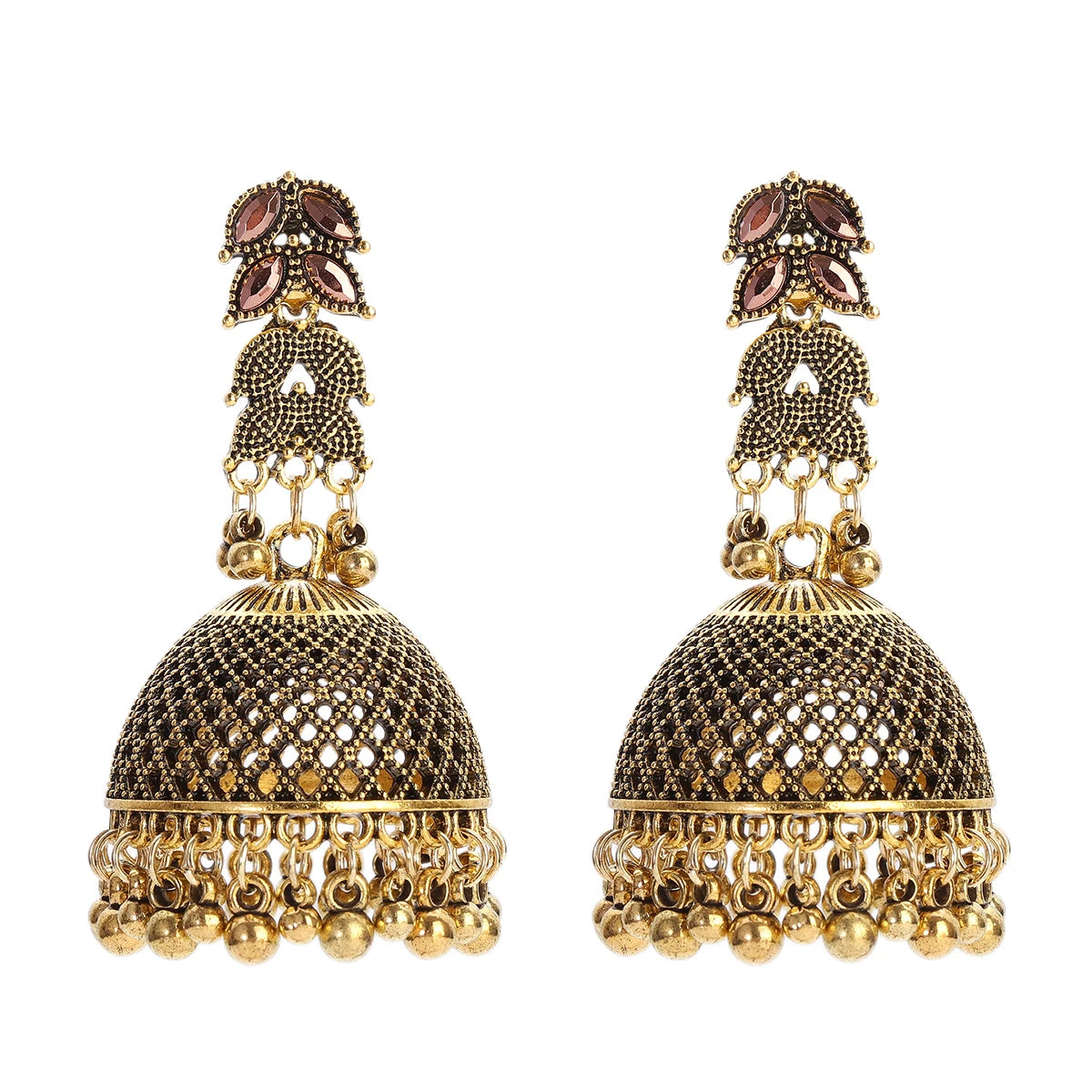 Ethnic Golden Hollow Bell Drop Tassel Earrings