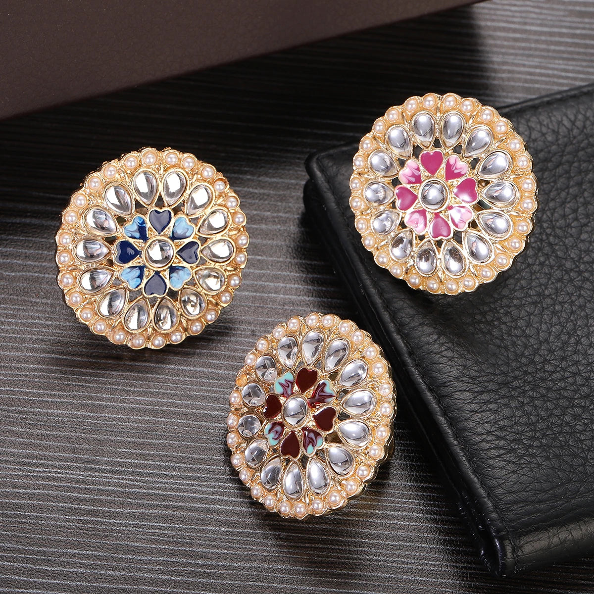 Luxury Zircon Flower Rings - Indian Jewelry for Women, Retro Pearl Finger Ring