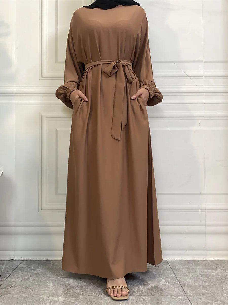 Hot Selle Simple Style Moroccan Dresses Kaftan Turkey Solid Color Gulf Abayas Islamic Women Long Dress Muslim Saudi Robe Ramadan