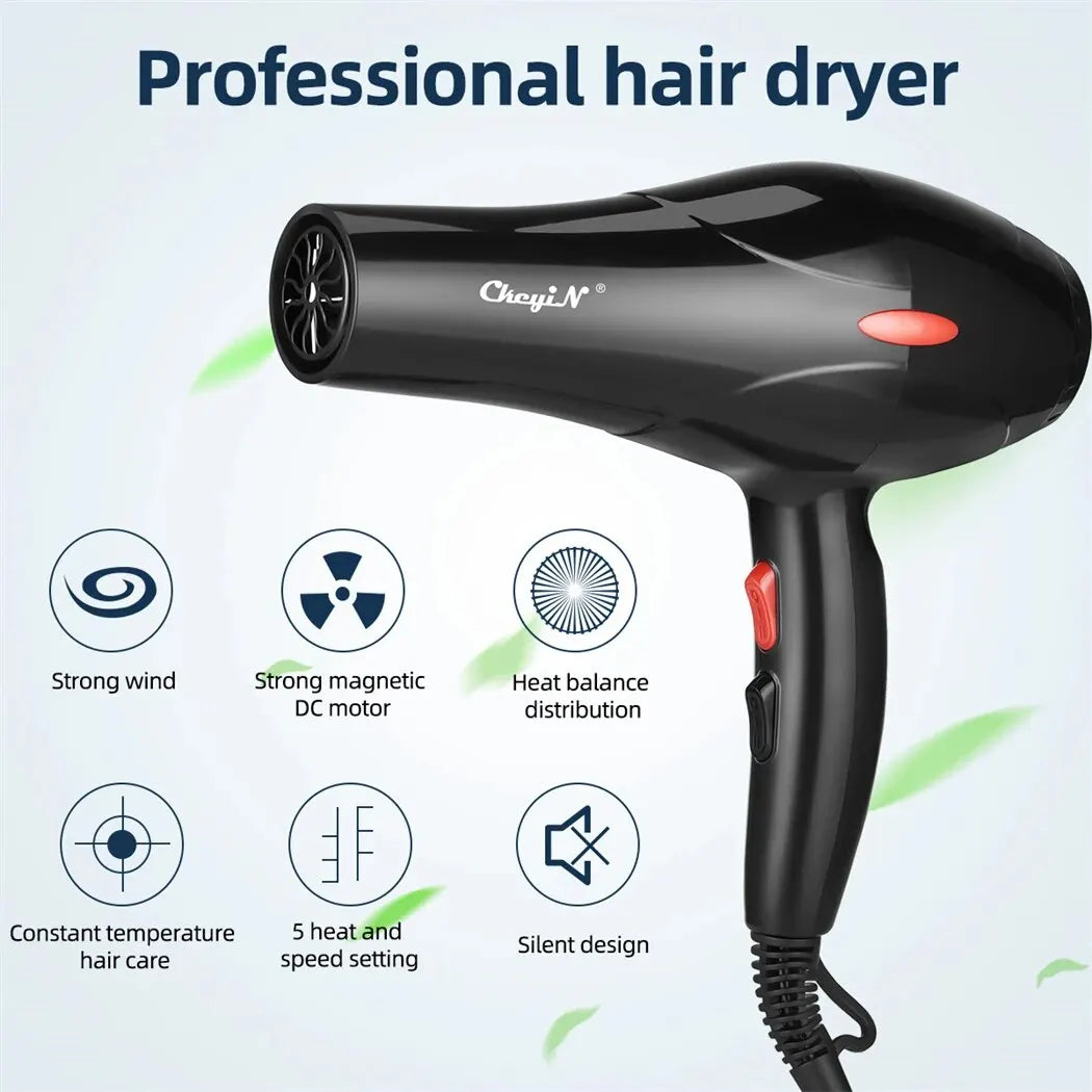 CkeyiN 1600W Hair Dryer Professional Negative Ion Blower Home Use Hot Cold Blow Drying Salon Blower Diffuser Concentrator Nozzle